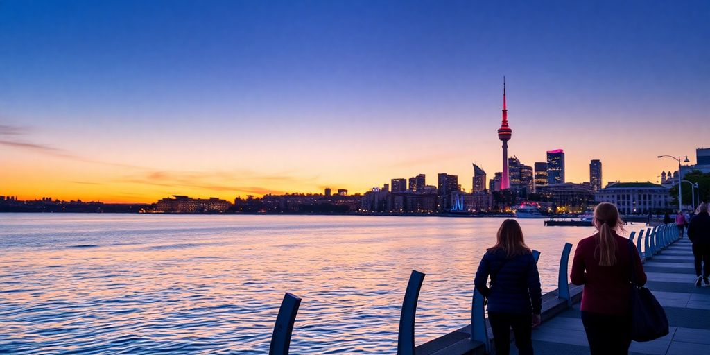 Mulheres maduras caminhando à beira-mar em Auckland.