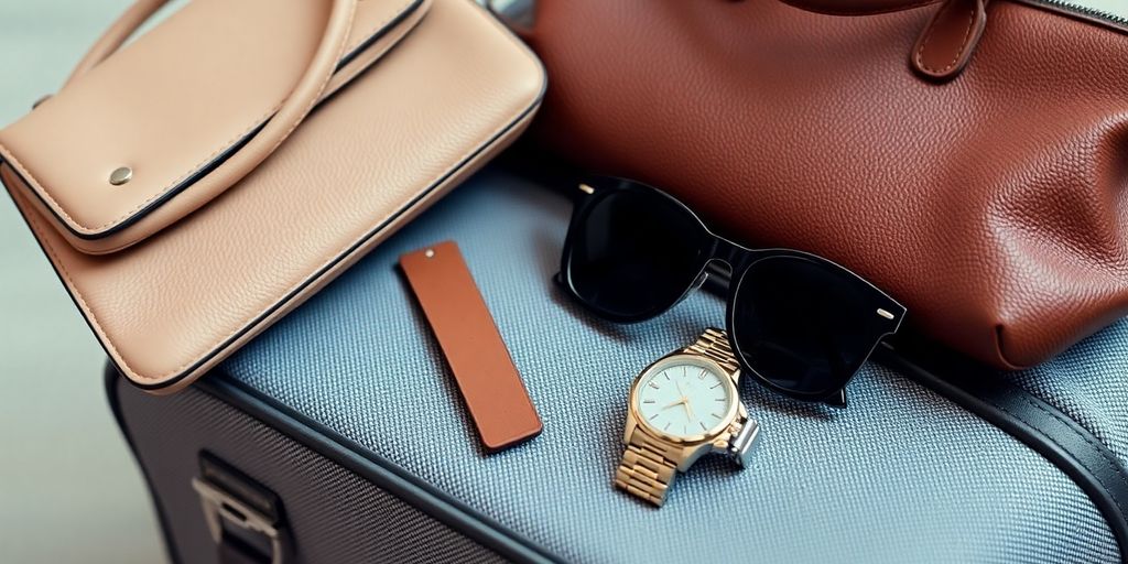 Acessórios de viagem elegantes e práticos em uma mala.