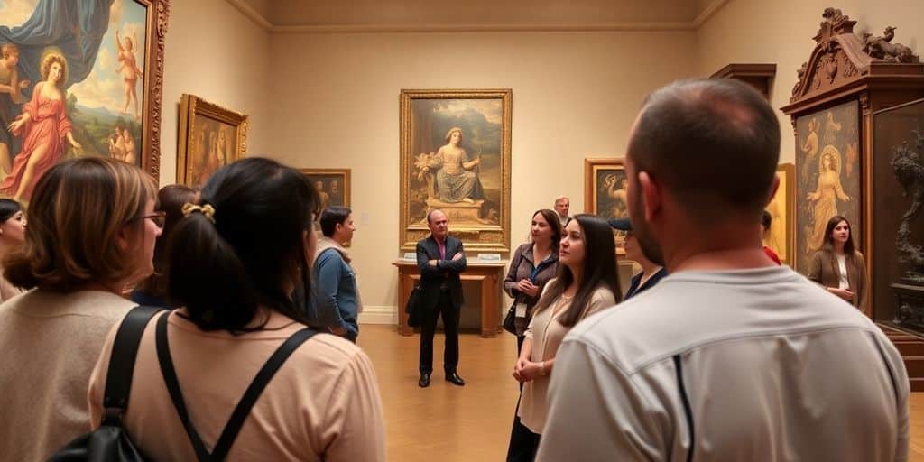 Um grupo desfruta de um guia turístico em uma galeria de arte-Dicas para aproveitar o melhor de cada experiência em visitas guiadas ou livres