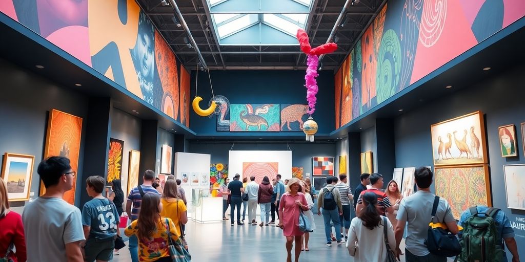 Um grupo explora uma galeria de arte moderna e colorida -Dicas para aproveitar o melhor de cada experiência em visitas guiadas ou livres