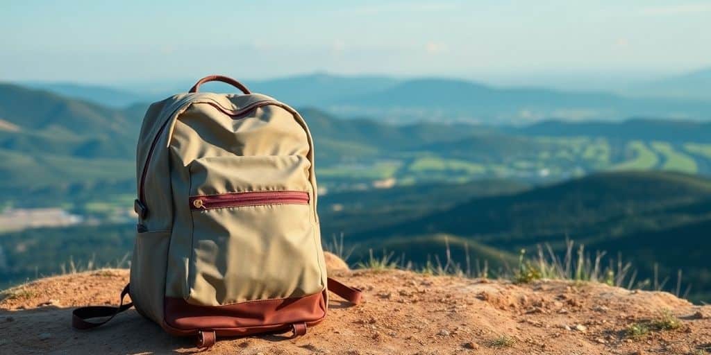 Mochila leve em um cenário natural tranquilo.